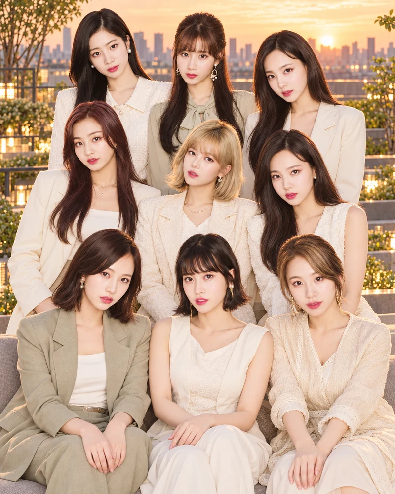 Groepsfoto van de K-popgroep TWICE (트와이스)